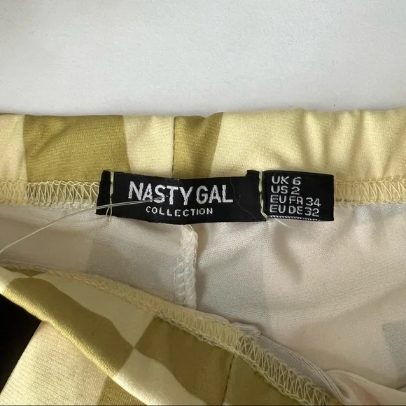 NWT Nasty Gal | Green Abstract Checkered Flares - Picture 3 of 7